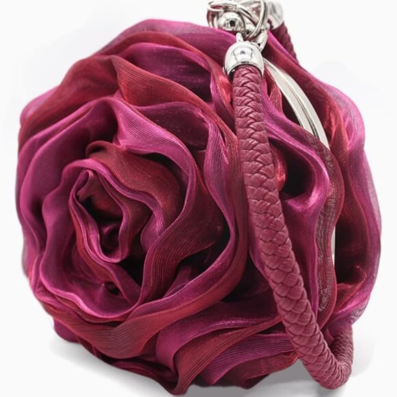 Rose Shaped Satin Evening Bag Floral Wristlet Clutch Purse Women Wedding - Picture 3 of 7